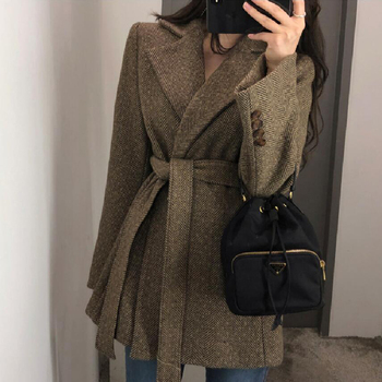 Spring and autumn women's coat casual striped British style belt decoration coat